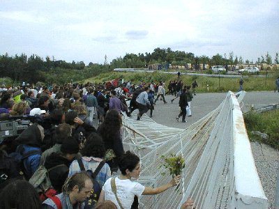 Anti-nuclear protestors crash the gates at Temelin in 1996. We came back again in greater numbers the next year.