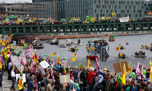 Anti-nuclear flags and banners covered May's renewable energy rally in Berlin. Can we do the same in NYC in September?